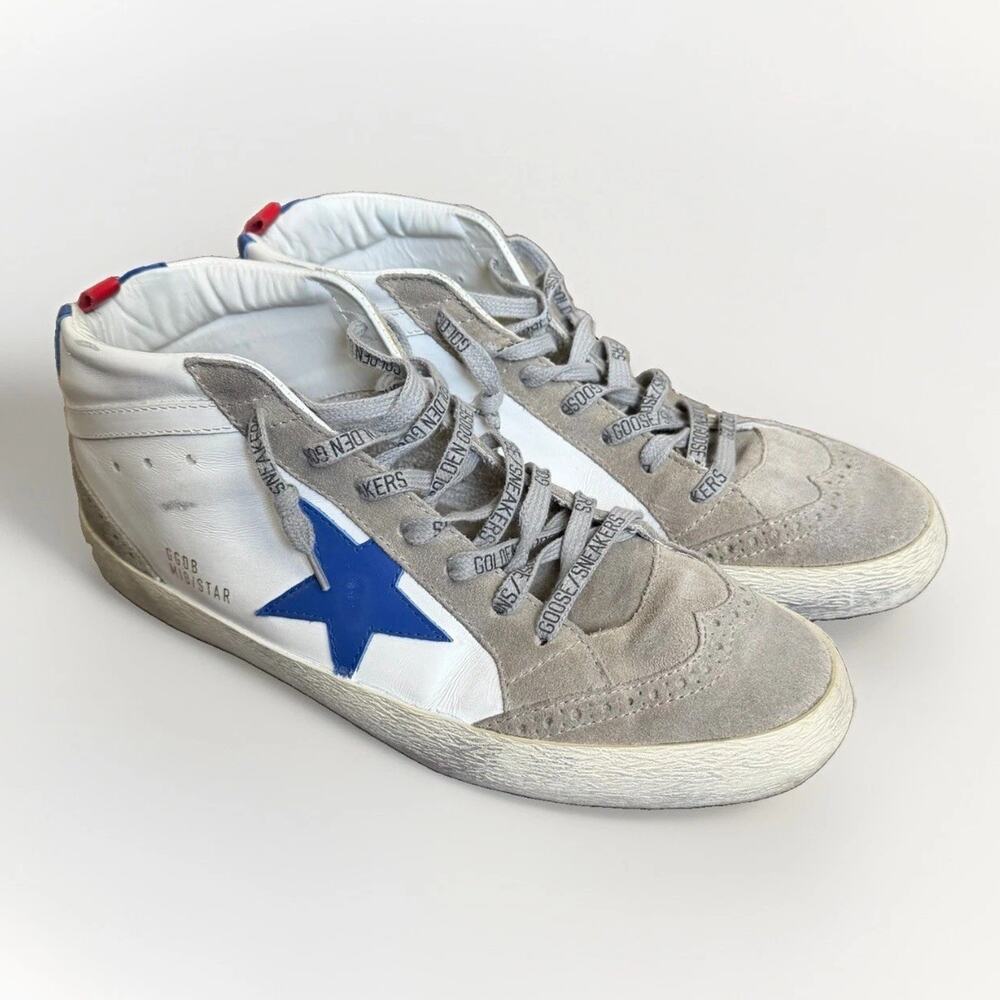 NEW Golden Goose Mid Star Sneakers White Taupe Blue New Men EU 43 US 10